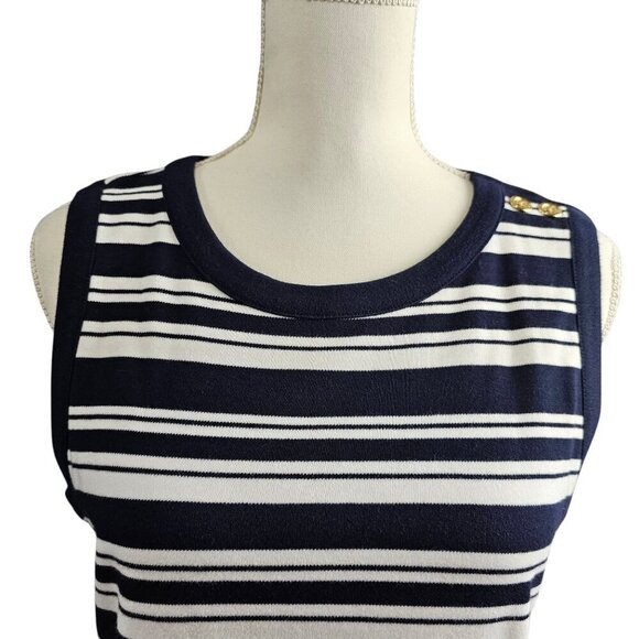 Talbots Knit Double Breast Ivory & Navy Blazer Stripe Cotton Midi Dress Set - Picture 9 of 12